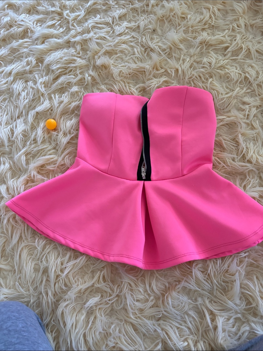 Joyce Leslie Strapless Peplum Top in Bright Pink with Black Zip